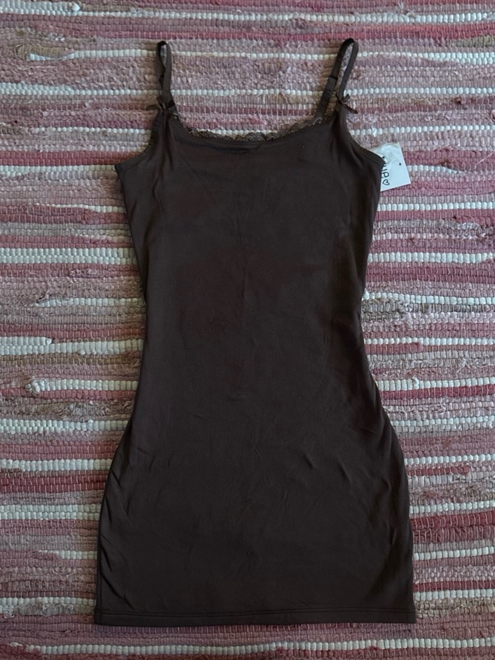True & Co. Chocolate Lace-Trim Slip Dress